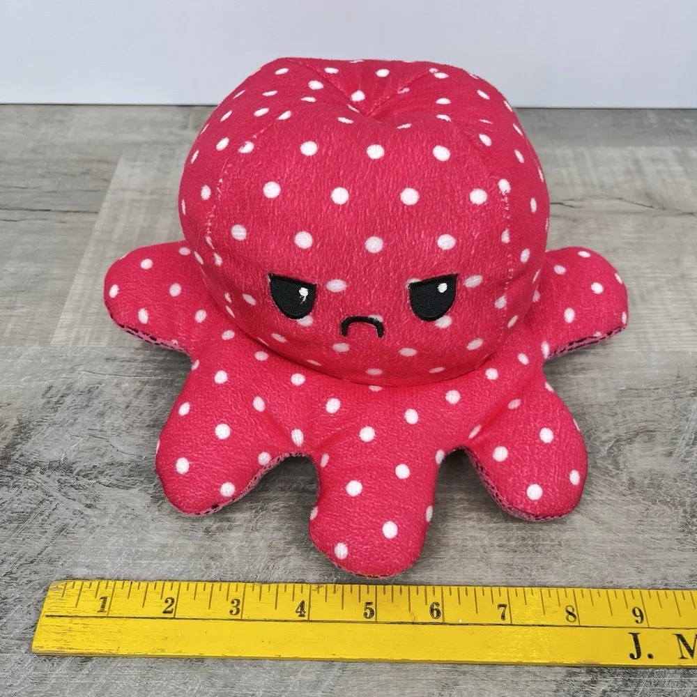 Reversible Happy Sad Angry Octopus Plush Rainbow Holographic Pink Polka Dots 10